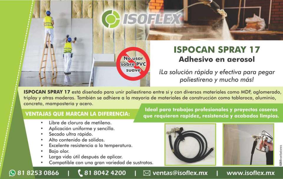 ISPOCAN SPRAY 17 La solucion rapida y efectiva para pegar poliestireno y mucho mas. Esta diseñado para unir poliestireno entre si y con diversos materiales como MDF,aglomerado,triplay y otras maderas ISPOCAN SPRAY 17 La solucion rapida y efectiva para pegar poliestireno y mucho mas. Esta diseñado para unir poliestireno entre si y con diversos materiales como MDF,aglomerado,triplay y otras maderas