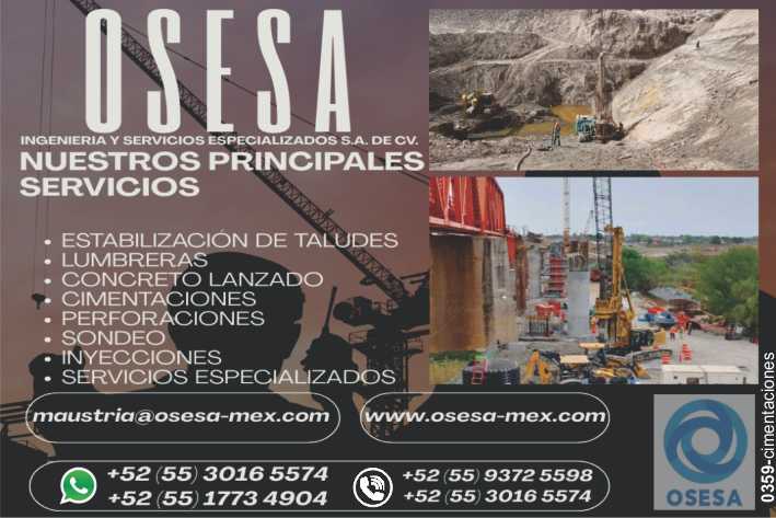 Estabilizacion de Taludes, Lumbreras, Concreto Lanzado, Cimentaciones, Perforaciones, Sondeo, Inyecciones. Servicios Especializados. Estabilizacion de Taludes, Lumbreras, Concreto Lanzado, Cimentaciones, Perforaciones, Sondeo, Inyecciones. Servicios Especializados.