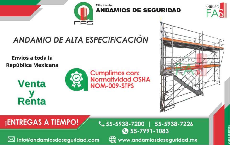 Andamios de Seguridad, Andamios de Alta Especificacion. CUMPLIMOS CON : Normatividad OSHA NOM-009-STPS. Envios a toda la Republica Mexicana, RENTA Y VENTA. Puntales, Torres de Trabajo. Andamios de Seguridad, Andamios de Alta Especificacion. CUMPLIMOS CON : Normatividad OSHA NOM-009-STPS. Envios a toda la Republica Mexicana, RENTA Y VENTA. Puntales, Torres de Trabajo.