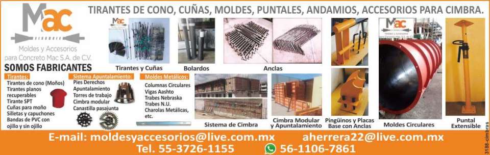 Tirantes de Cono, Cuñas, Moldes, Puntales, Andamios, Accesorios para Cimbra, Tiranes, Bolardos, Anclas, Moldes Circulares, Puntal Extensible, Apuntalamiento, Pinguinos y Placas Base con Anclas. Tirantes de Cono, Cuñas, Moldes, Puntales, Andamios, Accesorios para Cimbra, Tiranes, Bolardos, Anclas, Moldes Circulares, Puntal Extensible, Apuntalamiento, Pinguinos y Placas Base con Anclas.
