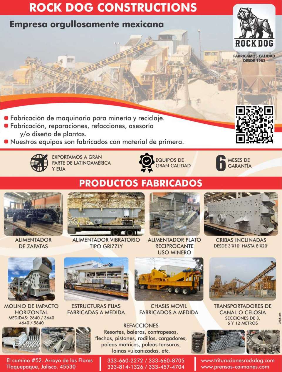 Reparaciones, Refacciones, Asesoria y/o Diseño de Plantas. Alimentadores de Zapatas, Vibratorio o de Plato, Cribas, Molinos de Impacto, Estructuras Fijas, Chasis Movil, Transportadores de Canal. Reparaciones, Refacciones, Asesoria y/o Diseño de Plantas. Alimentadores de Zapatas, Vibratorio o de Plato, Cribas, Molinos de Impacto, Estructuras Fijas, Chasis Movil, Transportadores de Canal.