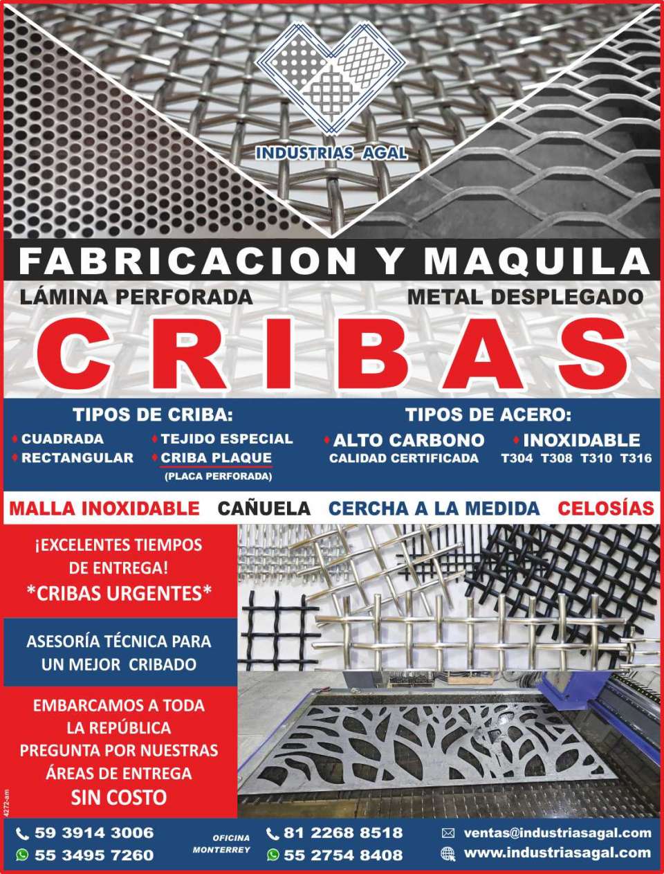 Cribas de Alto y Bajo Carbono, Cribas Plaque, Malla Inoxidable, Cañuela y Cercha a la medida, Lamina perforada, Rolado de Lamina, Corte CNC por Plasma, Metal desplegado, Asesoria Tecnica Cribas de Alto y Bajo Carbono, Cribas Plaque, Malla Inoxidable, Cañuela y Cercha a la medida, Lamina perforada, Rolado de Lamina, Corte CNC por Plasma, Metal desplegado, Asesoria Tecnica