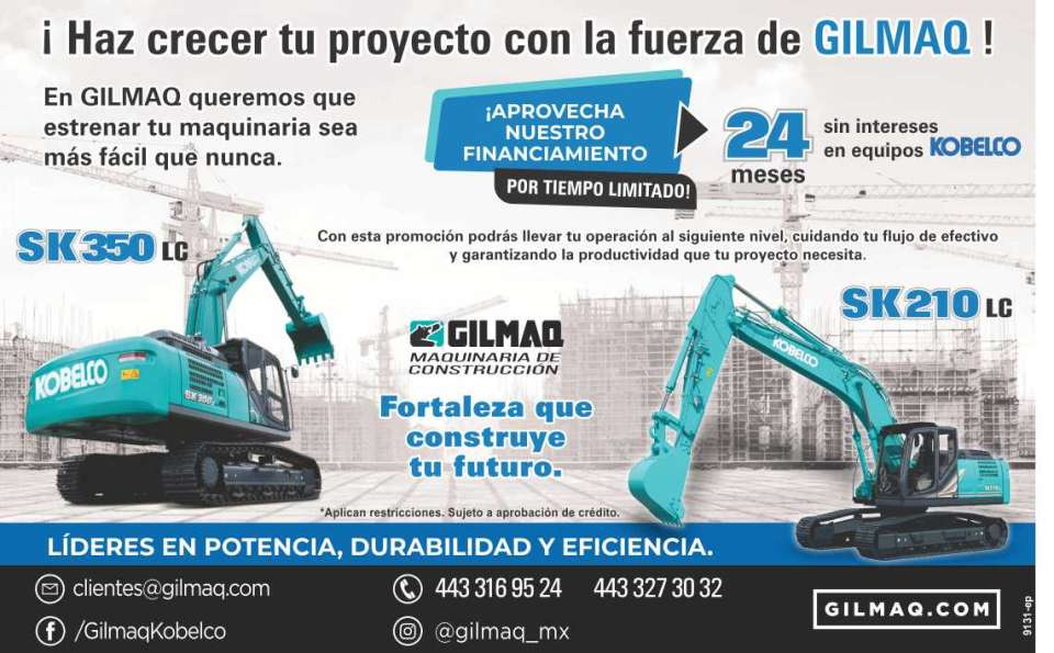 ¡ Haz crecer tu proyecto con la fuerza de GILMAQ ! En Gilmaq queremos que estrenar tu maquinaria sea mas facil que nunca. ¡Aprovecha nuestro financiamiento! ¡ Haz crecer tu proyecto con la fuerza de GILMAQ ! En Gilmaq queremos que estrenar tu maquinaria sea mas facil que nunca. ¡Aprovecha nuestro financiamiento!